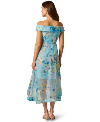 Women's Floral Organza Off-The-Shoulder High-Low Dress