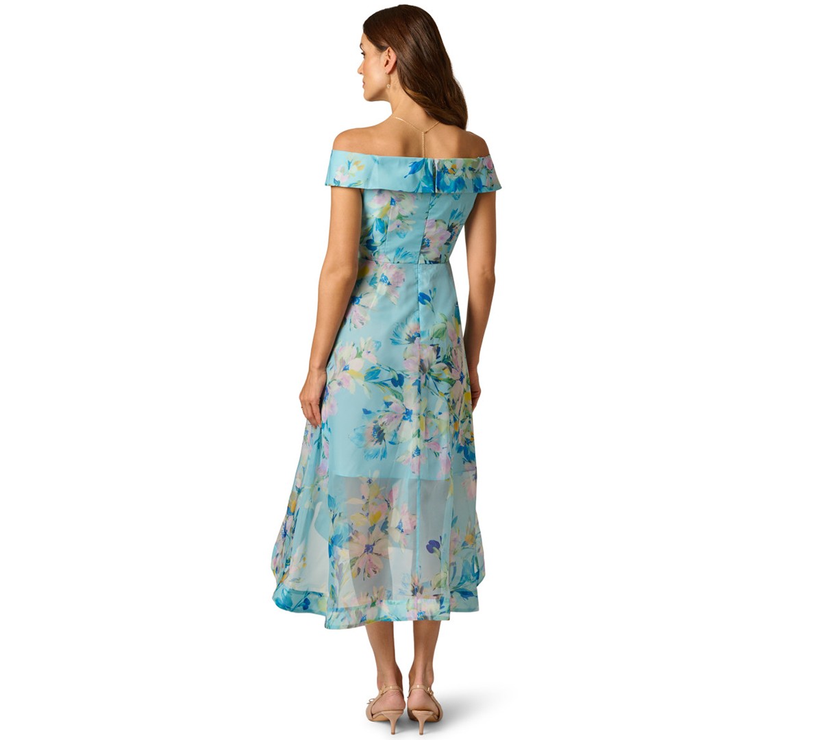 Женские платья Adrianna Papell Women's Floral Organza Off-The-Shoulder High-Low Dress — фото 1