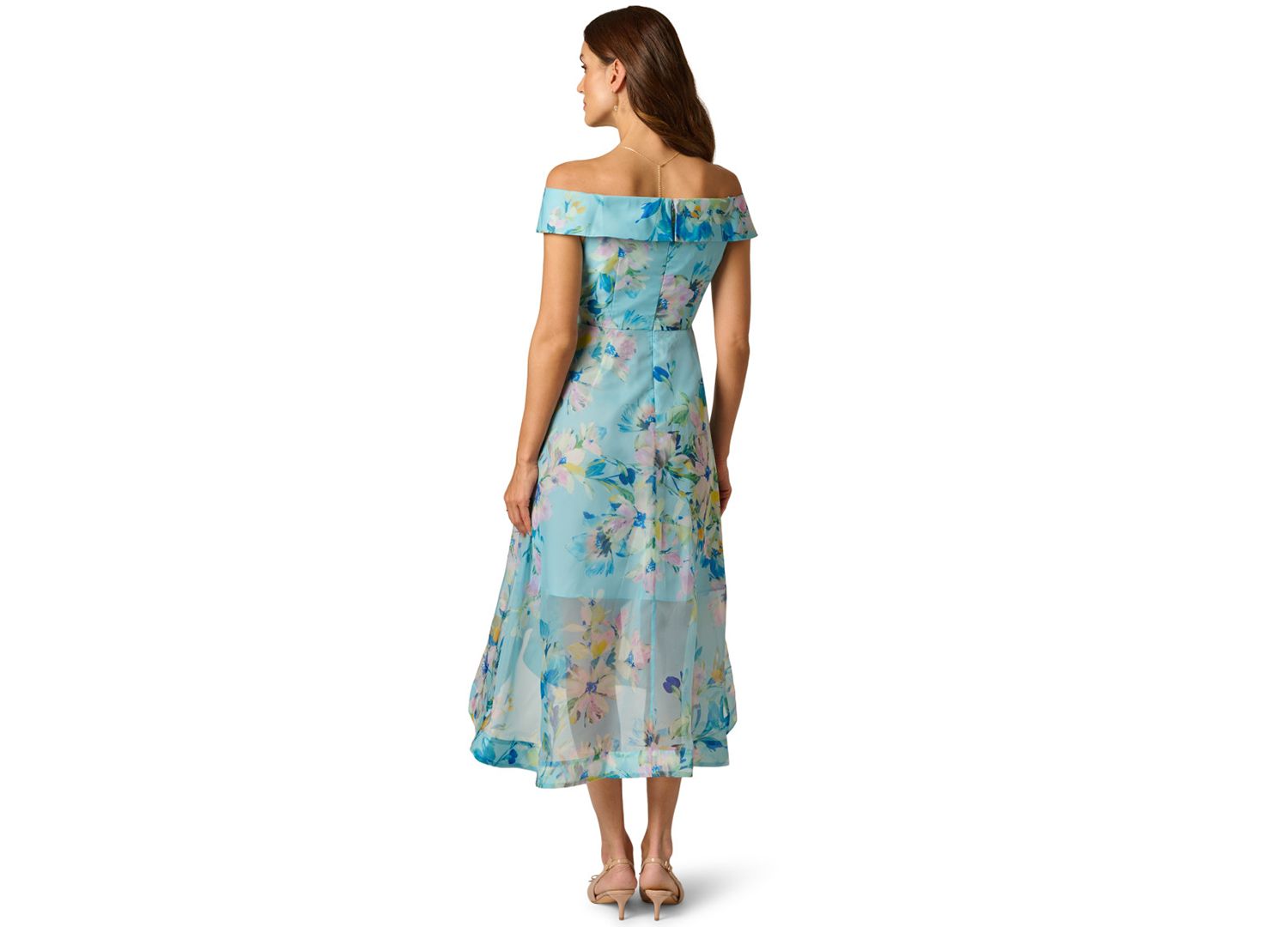 Women's Floral Organza Off-The-Shoulder High-Low Dress