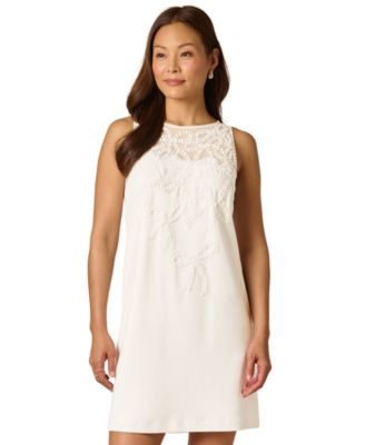 Women's Bow Bead Boat Neck Crepe Dress