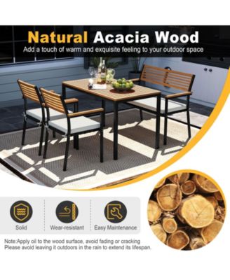 4 PCS Patio Furniture Set with Acacia Wood & Metal Frame Umbrella 1 table