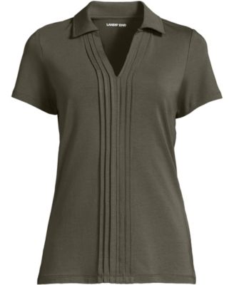 Women's Plus Size Short Sleeve Lightweight Jersey Pintuck Open Collar Polo