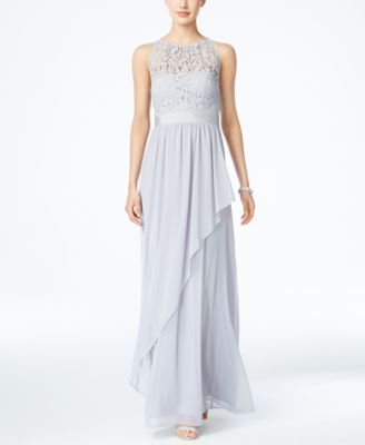 Adrianna Papell Black Satin Lace Halter Gown