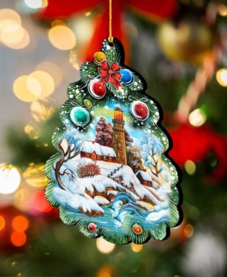 Light House Tree Wooden Christmas Ornament Set of 2