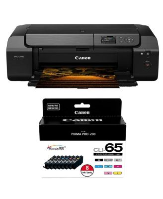 PIXMA PRO-200S 13" Wireless Professional Inkjet Photo Printer with CLI-65 Eight Color Ink Tank Value Pack for PIXMA Pro-200 Printer