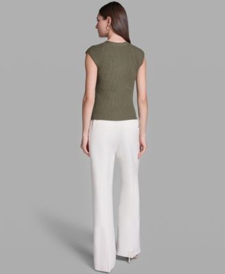 Women's Short-Sleeve V-Neck Button-Front Top