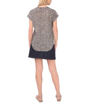 Women's Split-Neck Cap-Sleeve Top