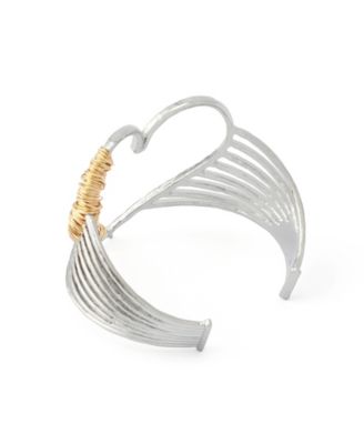 Two-Tone Heart Cuff Bracelet