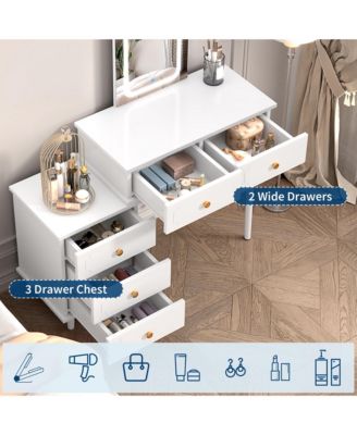 Modern Wood Makeup Vanity Desk with Adjustable Lighted Mirror, Drawers and Cabinet
