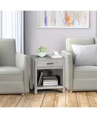 Set of 2 Nightstands with Drawer and Storage Shelf