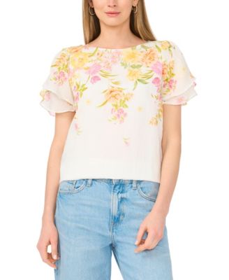 Women's Crew Neck Tulip-Sleeve Blouse