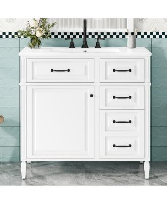 Freestanding Bathroom Vanity with Ceramic Sink, Flip Drawers & Adjustable Shelf, Modern Storage Cabinet