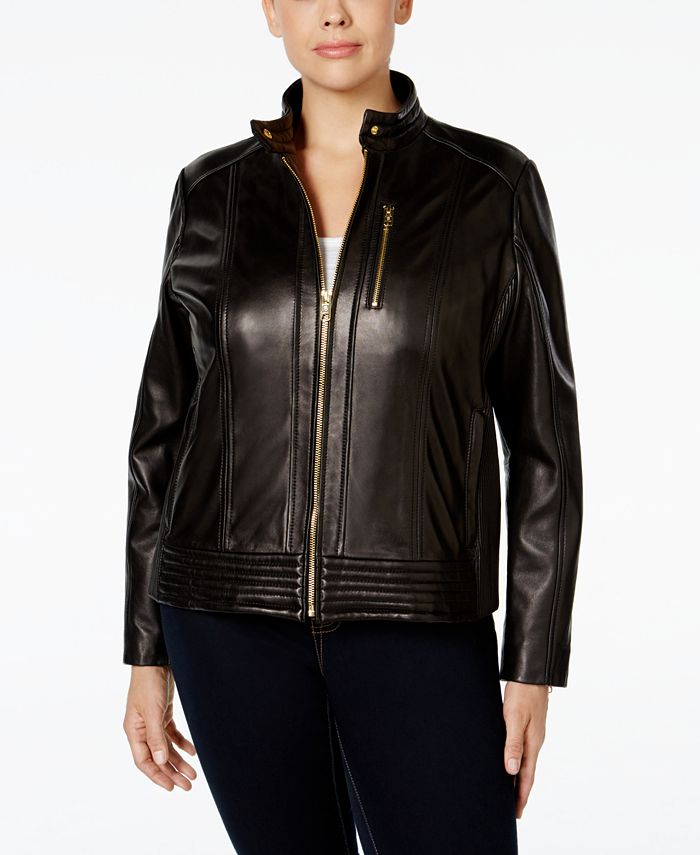 Michael Kors Plus Size Leather Bomber Jacket - Macy's