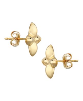Fluer De Lis Flower Stud Earrings Set in 14k Gold (10mm)