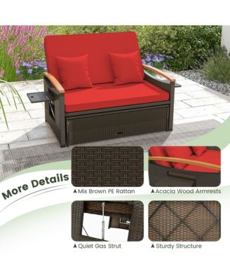 Patio Rattan Daybed Set w/ Cushioned Loveseat and Storage Ottoman