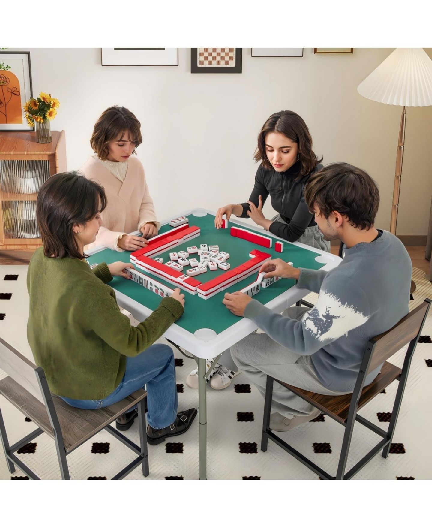 Детская игрушка HONGGE 35 Inch 4 Player Game Card Folding Mahjong Table with Cup Holders, цвет: Зелёный — фото 2