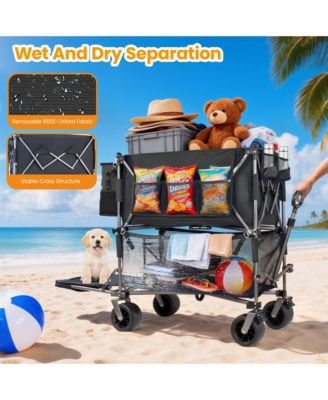Heavy Duty Double-Layer Wagon -  Collapsible Wagons Carts with All-Terrain Wheels, Brakes, 560LBS Capacity for Camping, Transport