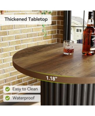39.4" H Round Bar Table with Metal Footrest, Wooden Bistro Pub Table, Small High Top Pub Cocktail Tables