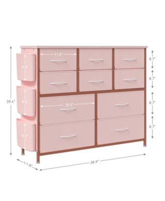 10-Drawer Fabric Dresser, Tall Chest with Fabric Bins, Side Pockets & Sturdy Steel Frame for Bedroom, Closet, or Living Room