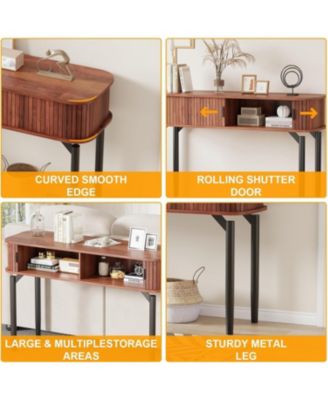 47" Narrow Console Table with Fluted Sliding Doors and Storage Space