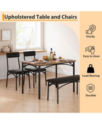 4-Piece Rectangular Wood Dining Table Set with 2 Chairs and Upholstered Bench.