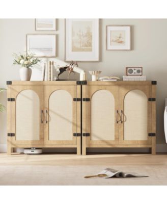31.5 Inch Rattan Buffet Cabinet 2 Doors Adjustable Shelves Natural