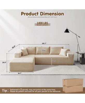 No Assembly Required Cloud Sectional Sofa, L-Shape Couch Chaise Lounge with Deep Seat and Wide Armrest for Living Room Bedroom