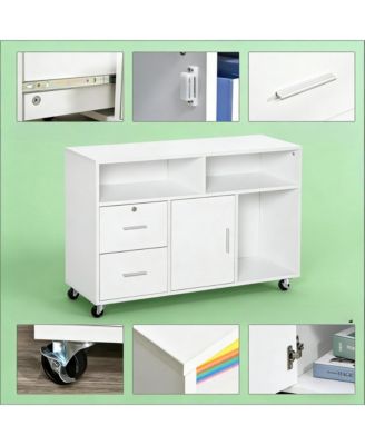 Mobile Storage Cabinet, Printer Stand Unit, Home Office Organizer with 3 Shelves, 2 Drawers and a Cabinet for Study Room