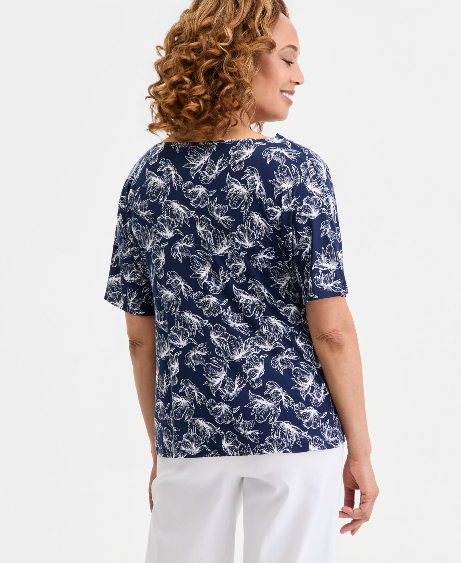 Women's Printed Cowl-Neck Knit Top