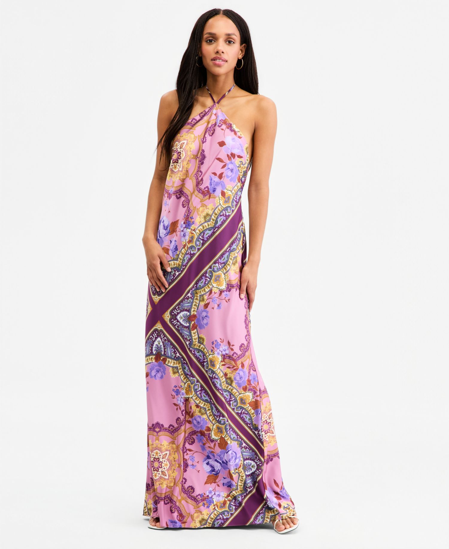 Juniors' Scarf-Print Low-Back Dress