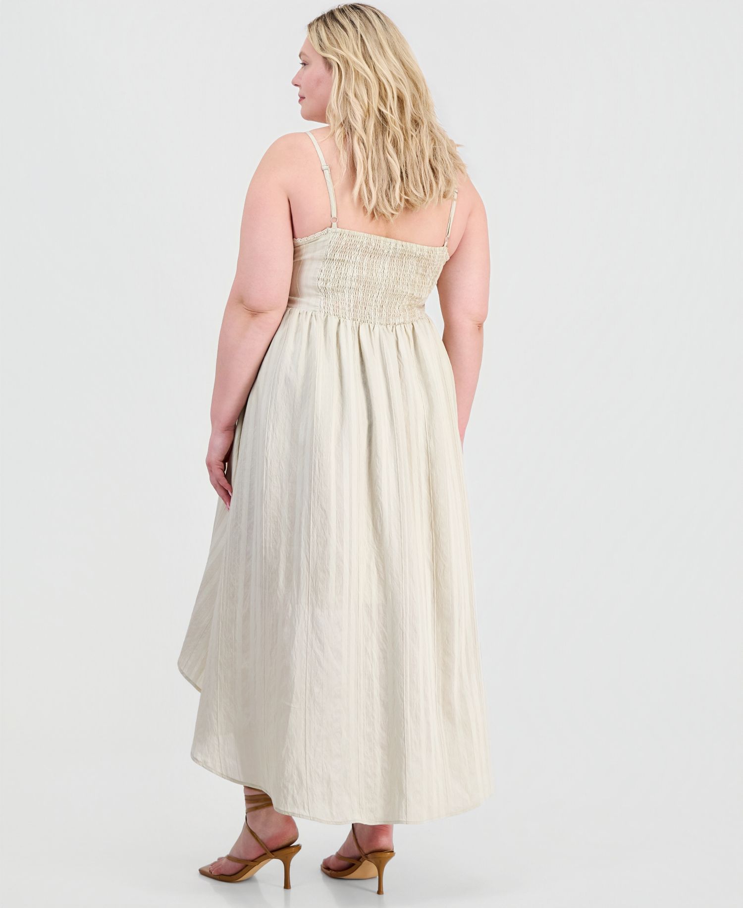 Trendy Plus Size Lace-Trim Striped Midi Dress