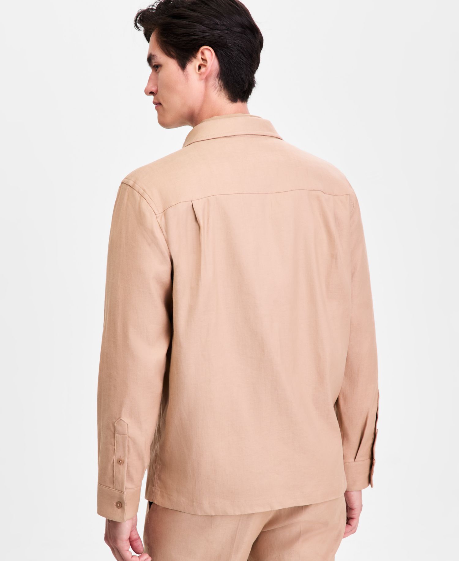 Men's Long-Sleeve Linen- Blend Tech Shirt Jacket, Macy's Exclusive