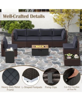 12 PCS Furniture Set w/ 32'' Fire Pit Table and Propane Tank Cover Outdoor