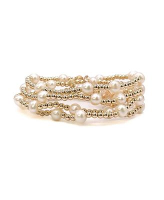 3mm Gold Filled Ball and Freshwater Pearl Stretch Bracelet