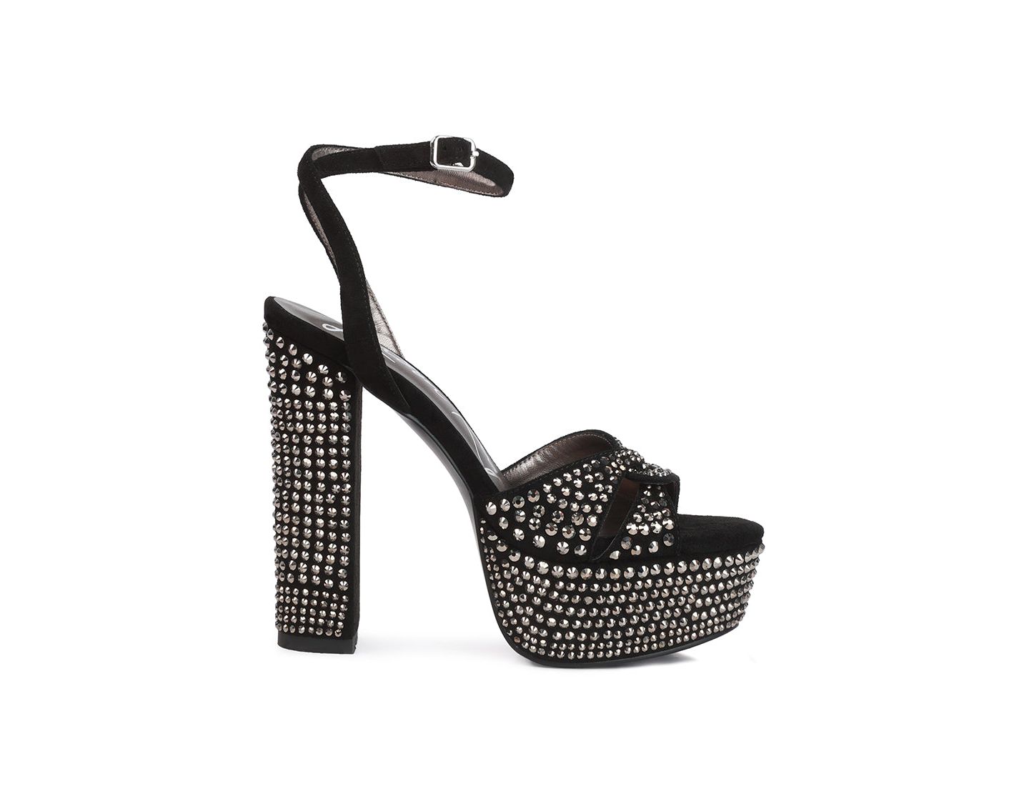 Женские сандалии London Rag Bellini Heat-Set Diamante High Block Heel, цвет: Чёрный — фото 1