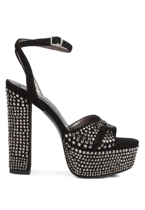 Женские сандалии London Rag Bellini Heat-Set Diamante High Block Heel, цвет: Чёрный