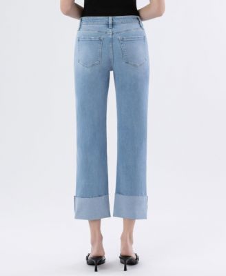 Women's High Rise Cuffed Straight Jeans