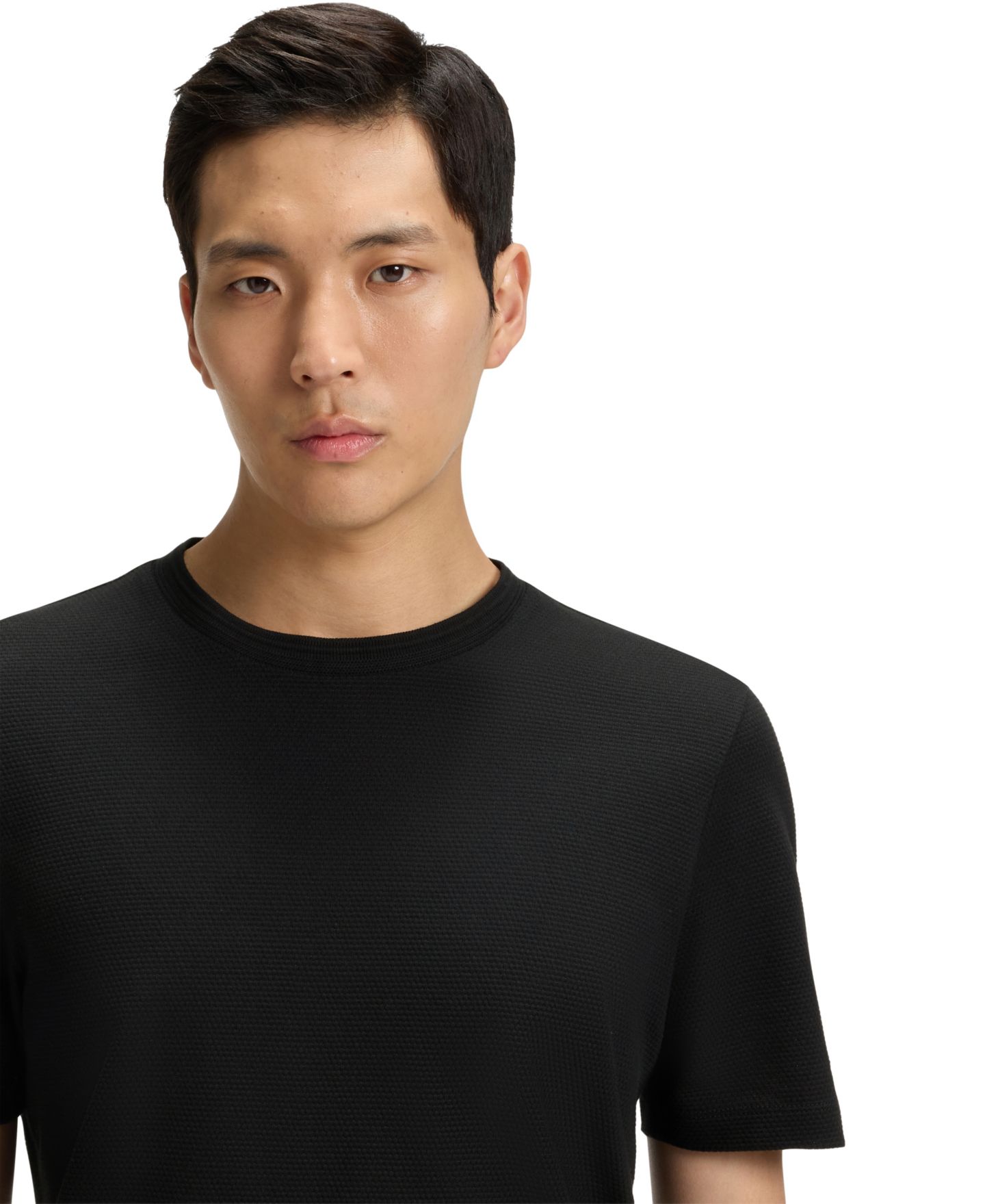 Мужская футболка Hugo Boss Cotton-Blend Bubble-Jacquard Structure, цвет: Чёрный — фото 5