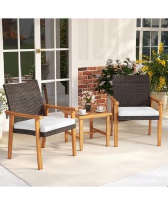 Patio PE Wicker 3-Piece Bistro Set with Acacia Wood Table