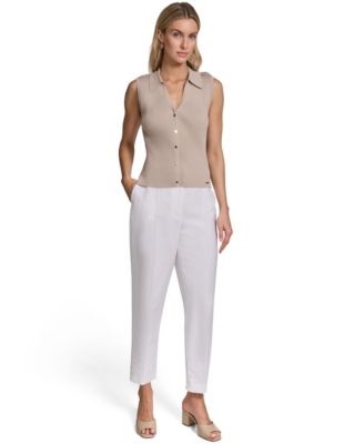 Women's Sleeveless Button-Front Collared Sweater