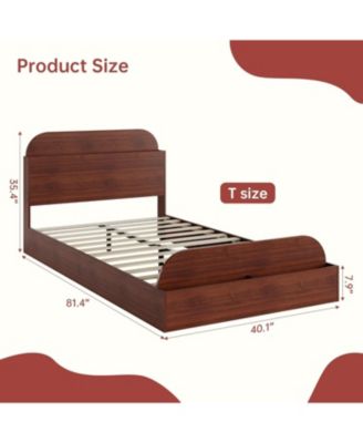 Twin XL Bed Frame with Storage Headboard and Raised Footboard Low Platform Wood Slats No Box Spring Espresso