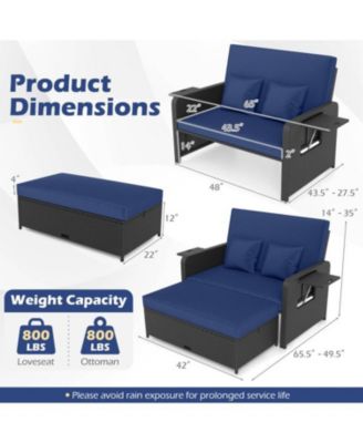 Outdoor Wicker Daybed with Adjustable Backrest and Storage Ottoman