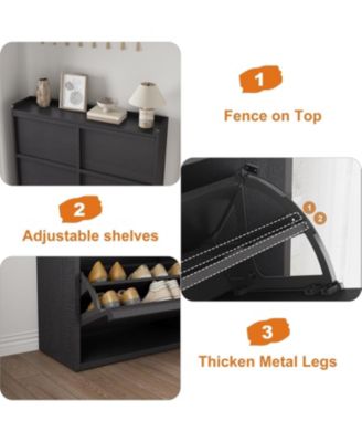 Shoe Cabinet with 6 Flip Drawers Narrow Cabinet with Adjustable and Removable Shelves Modern Wooden Shoe Organizer