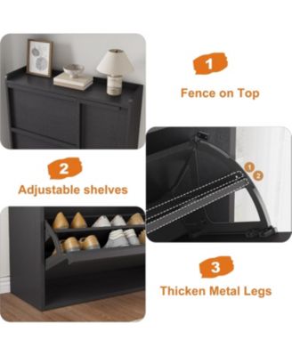 Cabinet with 3 Flip Drawers and Side Door Hidden Shoe Organizer with Adjustable Shelves Freestanding Wooden Shoe Cabinet.