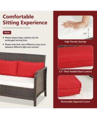 2PCS Patio PE Wicker Rattan Loveseat Sofa Set w/ Coffee Table and Cushions