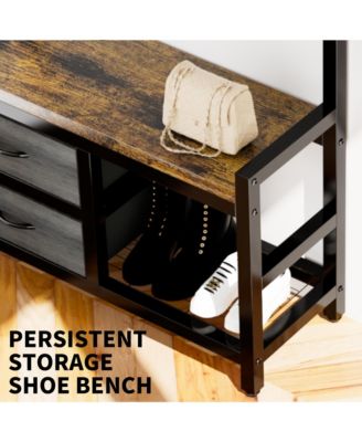 Entryway Coat Rack - 33.1" Hall Tree with 2 Movable Drawers, Shoe Storage, Garment Racks, 23 Hooks and Shelves for Hallways