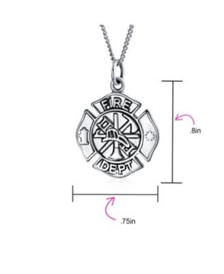 Symbol Firefighter Fire Dept Shield Medallion Pendant Necklace .925 Sterling Silver