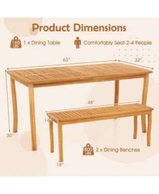 Outdoor 3-Piece Dining Set with Acacia Wood Table & Benches