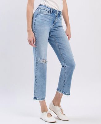 Women's High Rise Distressed Ankle Straight Jeans