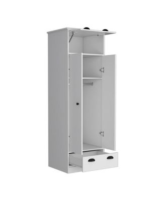 Dumas Armoire Bedroom Storage Organizer with Double Doors Hanging Rod and Two Drawers